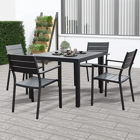 Amazon.com: KAIDYSENY 36 Inch Aluminum Outdoor Dining Table - Square Patio Table for 4-Person, Weather-Resistant Dining Table Furniture for Lawn Backyard Garden Deck Kitchen Indoor Outdoor Use (Black) : Patio, Lawn & Garden Black Outdoor Table And Chairs, Black Outdoor Dining Table, Black Patio Dining Table, Black Outdoor Furniture The Home Depot, Kitchen Indoor Outdoor, Deck Kitchen, Square Patio Table, Black Outdoor Dining Table Weatherproof, Patio Umbrella Lights