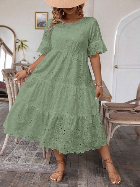 Long Layer, Sage Green Dress, Myanmar Dress Design, Long Gown Dress, Vestido Plus Size, Layer Dress, Long Layers, Long Gown, Ruffle Hem