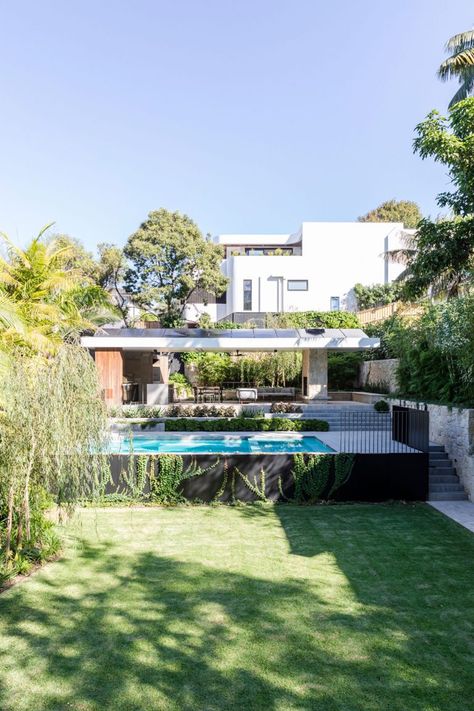 Pool Off House, Raised Pool Deck, Raised Landscaping, Balmoral House, Raised Pools, Courtyard Pool, Modern Pool, Pool Landscape Design, Famous Houses