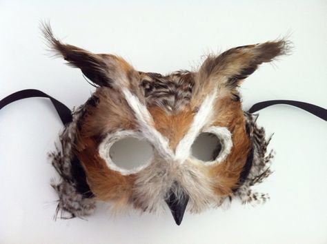 Great Horned Owl / Venetian Specialty Custom by MaskedEnchantment Animal Masquerade Costumes, Diy Owl Mask, Cardboard Mask, Bird Mask, Owl Mask, Owl Costume, Mask Maker, Making Paper Mache, Animal Mask