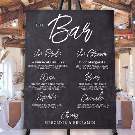 Wedding Bar Personalized Chalkboard Drinks Menu  Foam Board Wedding Menu Board, Chalkboard Drinks, Chalkboard Bar, Chalk Menu, Beer Margarita, Orange Liquor, Rustic Chalkboard, Bar Menu Wedding, Signature Drinks Sign