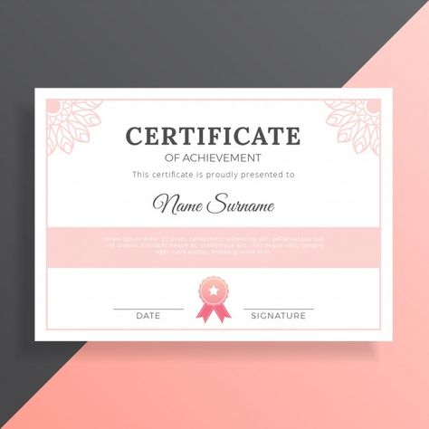 Pink feminine certificate template desig... | Premium Vector #Freepik #vector #business #certificate #people #design Business Certificate, Certificate Layout, Pink Feminine, People Design, Certificate Design Template, Graphic Design Business Card, Certificates Online, Certificate Of Achievement, Powerpoint Presentation Design