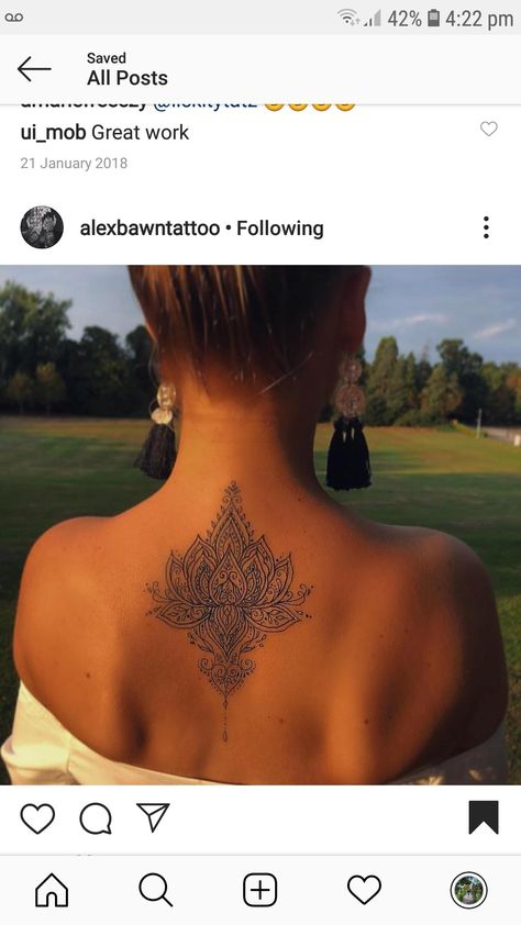 Back Of The Neck Mandala Tattoo, Mandela Tattoo Back, Upper Back Mandala Tattoo For Women, Mandela Tattoo Back Of Neck, Upper Back Tattoo Cover Up, Mandela Back Tattoo, Womens Mandala Back Tattoo, Upper Back Tattoos For Women, Back Cover Up Tattoos For Women Upper