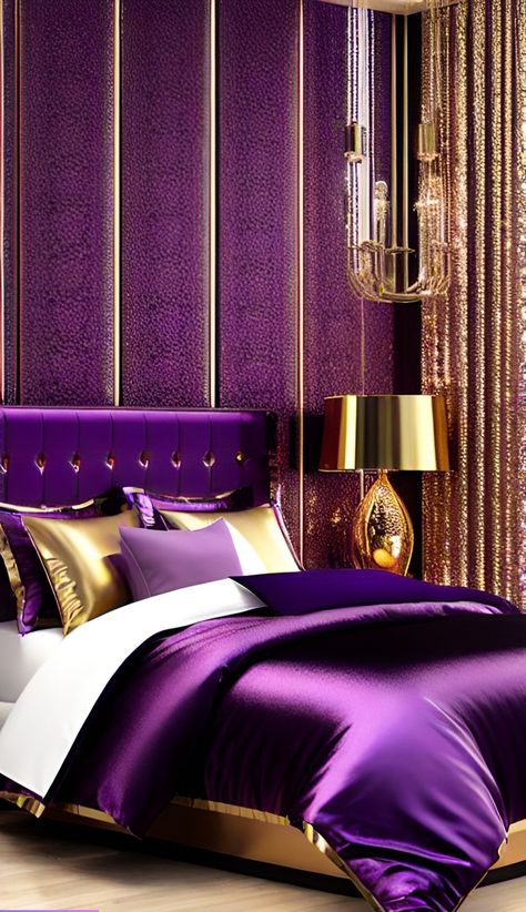 Purple Room Paint, Black And Gold Room, Beautiful Bedroom Set, Color Uva, Beautiful Bed Designs, Bedroom Ideas For Teenage Girl Rooms, Gold Room, Amazing Bedroom Designs, Interior Design Principles