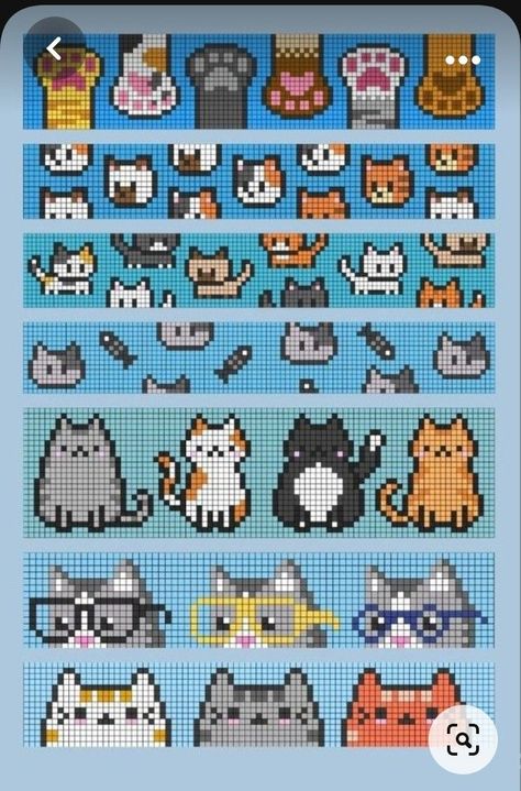 Crochet Pixel Pattern Bookmark, Pixel Art Knitting, Cat Pixel Art Grid, Cross Stitch Bracelet, Pixel Art Cat, Cats Cross Stitch, Cat Pixel Art, Cross Stitch Cat, Graph Crochet