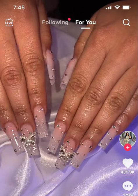 Silver Prom Nails, Butterflies Nails Acrylics, Dance Nails, Character Nails, Prom Nails Silver, Nail Practice, Makeup Nails Designs, Butterfly Nails, Graduation Nails