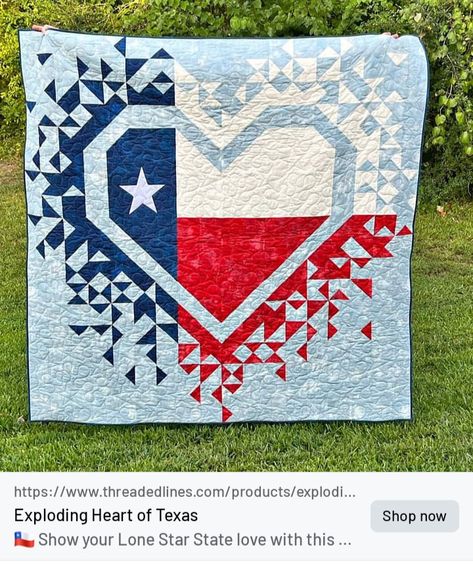 Texas Star Quilt Pattern, Exploding Heart Quilt, American Quilts Patterns, American Flag Quilt, Texas Quilt, Heart Stuff, Heart Quilts, Heart Quilt Pattern, Flag Quilt