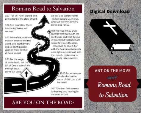 This Romans Road Printable comes in various sizes and all included in one PDF. Road Printable, Roman Road To Salvation, Romans Road, Gospel Tracts, Roman Roads, Bible Verse Cards, Prayer For The Day, Map Of Florida, Verses For Cards