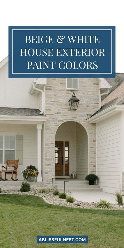 Sand Siding House Color Schemes, Ballet White Exterior Paint, White Hardie Board With Brick, House Exterior Colors Schemes White Windows, Warm White Exterior Paint Colors, White Dove Exterior Paint, White House Exterior Paint Colors, White House Brown Roof, Creamy White Exterior