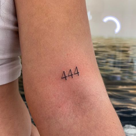 444 Tattoos: 20+ Design Ideas, Symbolism and Meaning - 100 Tattoos 444 Arm Tattoo Ideas, 444 Tattoo Minimalist, Dainty Angel Number Tattoos, Simple 444 Tattoo, 444 Angel Tattoo Ideas, 444tattoo Ideas, Meaningful Number Tattoos, 222 Forearm Tattoo, Angel Number Font Tattoo