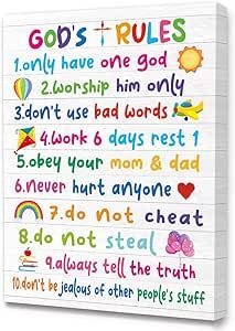 Bible Verses Wall Art for Kids,God's Rules Colorful Rainbow Art Print for kids,Christian Religious Wall Art Gifts for Kids,Ready to Hang For Kids Nursery/Classroom/Bedroom Wall Decor 12" x 15" Nursery Classroom, Wall Art For Kids, Bible Verses For Kids, Religious Wall Art, Garden Pillows, Kids Nursery, Bedroom Wall Decor, Bible For Kids, Bible Verse Wall Art