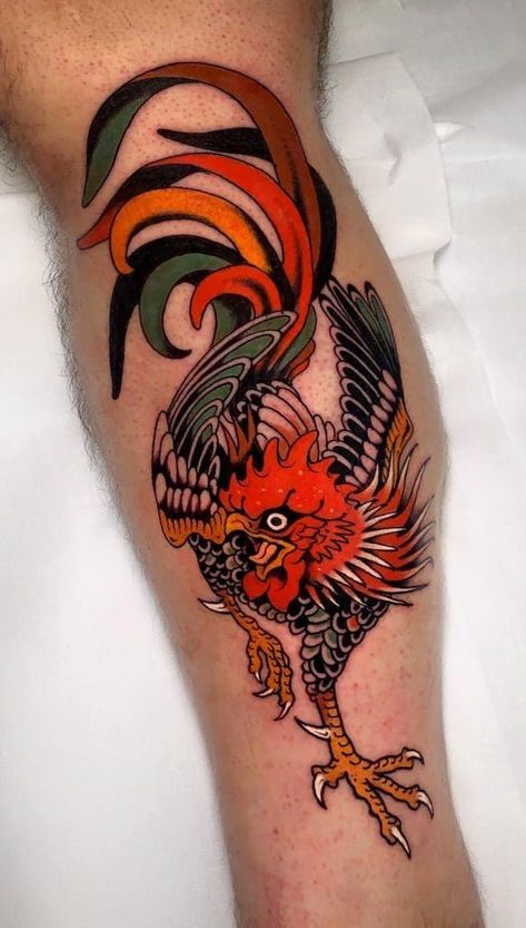 Rooster Tattoo Traditional Traditional Rooster Tattoo, Tattoo Rooster, Traditional Tattoo Animals, Zebra Tattoos, Chicken Tattoo, Rooster Tattoo, Traditional Style Tattoo, Traditional Tattoo Sleeve, American Tattoos