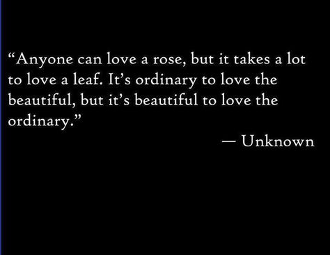 Anyone can love a rose, but it takes a lot to love a leaf. It's ordinary to love the beautiful, but it's beautiful to love the ordinary. -Unknown Essential Quotes, Neat Quotes, Awesome Nature, Lovely Quotes, Fav Quotes, Words Worth, Girly Quotes, Beauty Quotes, Wonderful Words