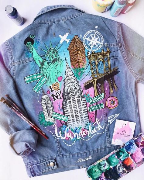 Diy Denim Jacket, Painted Clothes Diy, Jean Mom, Hand Painted Denim Jacket, Denim Art, Painted Denim Jacket, Painted Jacket, Diy Jacket, Diy Clothes Design