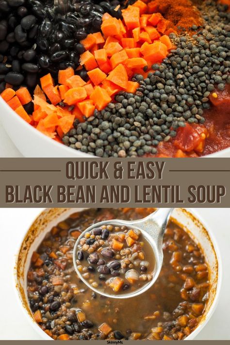 Lentils And Black Beans, Lentil And Black Bean Soup, Black Bean Soup Vegetarian, Black Bean And Lentil Soup, Black Bean Lentil Soup, Black Lentil Recipes, Black Lentil Soup, Bean And Lentil Soup, E2m Recipes