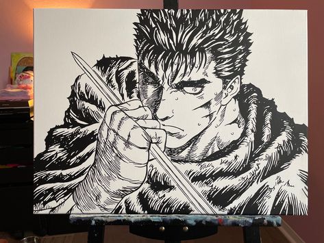 18x24 acrylic painting Berserk Painting, Manga Painting, Micron Pen Art, Legend Drawing, Black Panther Art, Dragon Ball Art Goku, Hippie Painting, Japon Illustration, Architecture Drawing Art