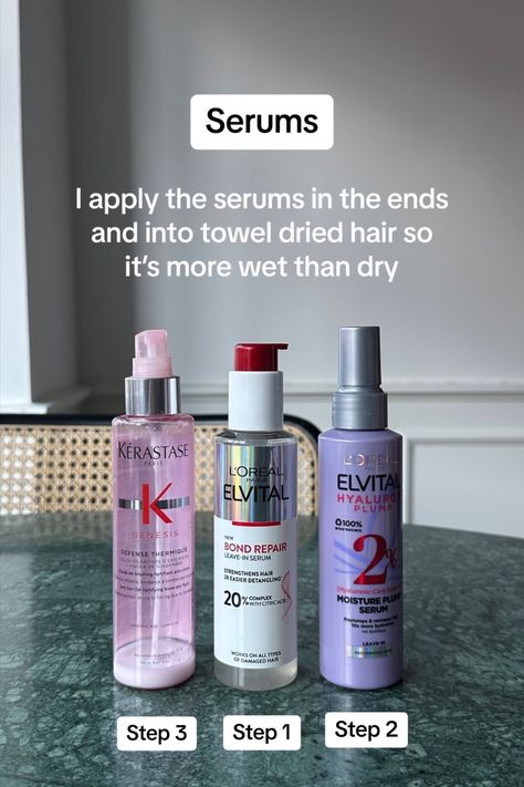 Hair routine, supplements, part 1, double shampoo, L'Oreal Paris bond repair, Kerastase Genesis, Conditioner, masking Evital wonder water, serums Best Hair Oils For Damaged Hair, Drugstore Hair Care, Hair Oiling Routine, Healthy Hair Products, Hair Serums, Hair Hydration, 4c Hair Care, Beauty Apps, Healthy Hair Routine