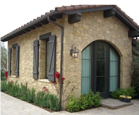 Tuscan Farmhouse, Tuscan Style Homes, Stone Cottages, Tuscan Design, Mediterranean Home Decor, Tuscan House, Spanish Style Homes, Shutters Exterior, Stone Cottage