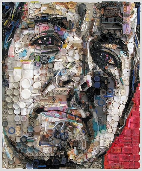 Amazingly Detailed Portraits Formed From Leftover Trash - My Modern Metropolis Face Artwork, Trash Art, Upcycled Art, Found Object Art, Junk Art, Tableau Art, Recycled Art, Button Art, Assemblage Art