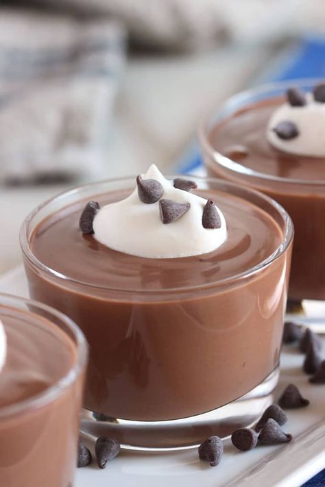 The Very Best Chocolate Pudding | TheSuburbanSoapbox.com Puding Mangga, Protein Mousse, Healthy Chocolate Mousse, Homemade Chocolate Pudding, Chocolate Pudding Recipes, High Protein Desserts, Homemade Pudding, Protein Desserts, Mousse Recipes