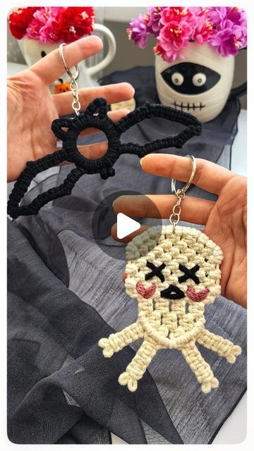 Poly Tusal Handmade | Macrame Pattern Designer on Instagram: "My Halloween Patterns Collection 🤍

🎃 Macrame Pumpkin
👻 Macrame Ghost
🦇 Macrame Bat
☠️ Macrame Skull 

Leave a EMOTICON in the comment of your FAVE one 🥰
.
.
.
.
.
.
.
.
.
.
. 
#halloweenpattern #macramepattern #macramepumpkin #macrametutorial #macrameinspiration #macrameideas #spookypumpkin #macrame #macrameghost #macramebat #macrameskull #macramehanging #halloweendiy #halloweenlover #macrame_community #macramelovers #macramebeginner #creativesofinstagram #craftersgonnacraft #craftersofinstagram #halloweencrafts #spookycrafts #spookykeychain
#craftingfun #handmadekeychain #handmadehalloween #craftastherapy #diyhalloween #halloweeninspo" Macrame Bat Pattern, Macrame Bat, Macrame Skull, Macrame Ghost, Macrame Pumpkin, Pumpkin Diy, Free Macrame Patterns, Jack O Lantern Pumpkin, Macrame Hanging