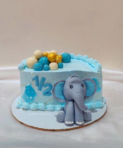 Elephant theme cake Cake For 6 Months, Elephant Theme Cake, Half Birthday Cake, Half Birthday Cakes, Old Cake, Elephant Cake, Elephant Theme, Half Birthday, Creative Birthday Cakes