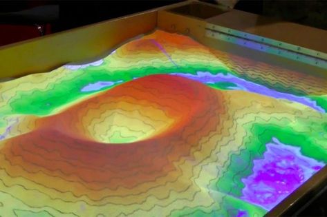 A recent project developed by the Army Research Lab allows you to create realistic terrains in minutes using a high-tech, projection-mapped sandtable. The Augmented Reality Sandtable (ARES) uses a typical pro+cam setup (in this case, a projector and V1 Kinect) to allow terrain editing and... 3d Projection Mapping, Interactive Projection, Interactive Table, Visual Map, Digital Projection, Super Rich Kids, Sand Table, Interactive Installation, Projection Mapping