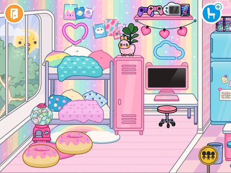 Toca Boca Rainbow House Ideas, School Dormitory, Toka Boka, Baby Alive Doll Clothes, Rainbow House, Free House Design, Rainbow Printable, Adorable Homes Game