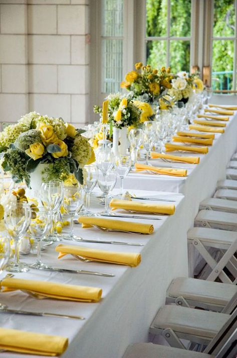 21 Wedding Centerpieces That Will Totally Inspire You Lemon Yellow Wedding, Yellow Wedding Ideas, Yellow Wedding Colors, Wedding Color Palette Summer, Yellow Wedding Inspiration, Yellow Wedding Theme, Deco Champetre, Yellow Wedding Flowers, Yellow Table