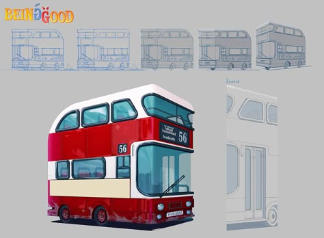 Bus concept for Being Good Bus Concept, Low Poly Car, Bus Art, Mid Century Illustration, Props Art, Low Poly Art, Car Illustration, Game Concept, Being Good