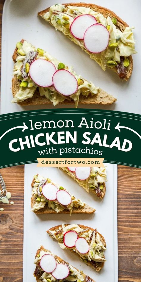 This Lemon Chicken Salad for two is a fresh summer salad with pistachios and dates. This salad recipe is balanced, pretty, and always has a touch of sweetness. It makes an easy Spring recipe or Memorial Day dinner menu! Whole Foods Chicken Salad, Memorial Day Dinner, Memorial Day Grilling, Lemon Chicken Salad, Salad With Pistachios, Greek Yogurt Recipe, Foods Chicken, Easy Spring Recipes, Light Summer Meals