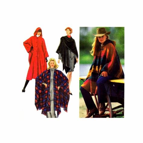 Misses Hooded Cape and Wrap Simplicity 9223 Sewing Pattern Hooded Cape Pattern, No Sew Cape, Cape Pattern Sewing, Open Poncho, Cape Wrap, Disney Cars Birthday, Cape Pattern, Womens Poncho, Free Pdf Sewing Patterns