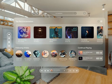 Apple Vision Pro: Music Player UI by Subash Chandra for Seative Digital on Dribbble Apple Ui Design, Vr Ui, Apple Web, Music Ui, Dashboard Design Template, Ar Design, Digital Product Design, Apple Vision Pro, Ui Design Dashboard