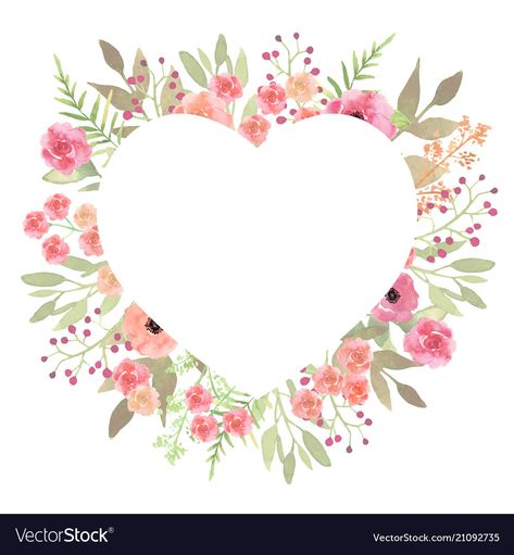 Love Borders And Frames, Floral Design Illustration, Heart Of Flowers, Heart With Flowers, Valentines Watercolor, Flowers Heart, Hearts And Flowers, Heart Template, Valentines Wallpaper