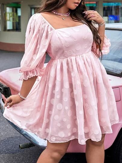 Women's Plus Size Dresses | Curvy Dresses | SHEIN USA Pink Dress Outfit Plus Size, Pink Dress Outfit Party Plus Size, Pink Outfits Plus Size, Plus Size Pink Outfits, Aline Skirt Outfit, Plus Size Pink Dress, Vestidos Color Pastel, Pink Plus Size Dresses, Plus Size Teen