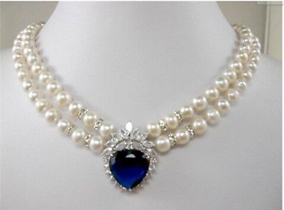 HOT## Wholesale > >>>New 2017 Fashion jewelry 2 row white pearl blue heart crystal Pendant Necklace Unique Bridal Jewelry, Crystal Heart Pendant, Jewelry Words, White Pearl Necklace, Heart Crystal, Pearl Jewelry Necklace, Crystal Pendant Necklace, 2017 Fashion, Pearl Types