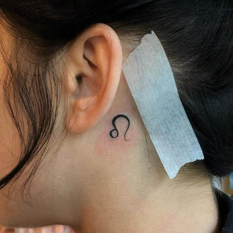 Leo Sign Tattoo Behind Ear, Leo Tattoo Behind Ear, Leo Symbol Tattoos, Tattoos Behind Ear, Leo Sign Tattoo, Small Lion Tattoo, Leo Zodiac Tattoos, Leo Tattoo Designs, Leo Tattoo