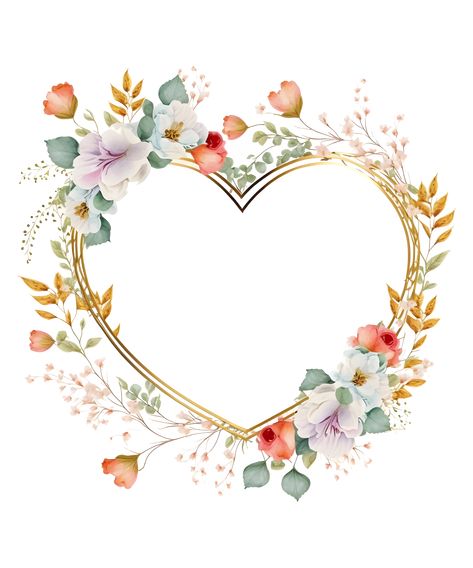 Floral Ornamental Frame Design with Heart Shape, Decorative Frame Clip Art Heart, Heart Shaped Flowers, Ornamental Frame, Flower Hearts, Wedding Borders, Wedding Card Frames, Heart Shaped Frame, Indian Wedding Couple, Framed Photo Collage