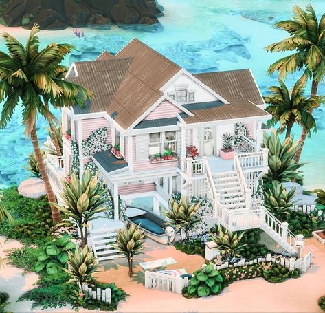 Sims 4 Coastal Cottage, Sims 4 Small Beach House, Sims4 Sulani House, Sims 4 Costal House, Ts4 Beach House, Sims 4 Summer House, Sims 4 Sulani Beach House, Sims 4 Beach House Floor Plans, Sims Beach House