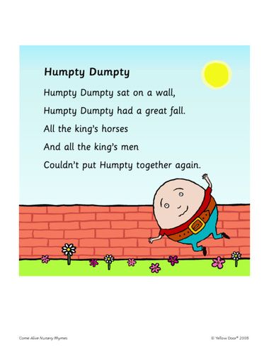 Humpty Dumpty | Humpty Dumpty – rhyme Humpty Dumpty Sat On A Wall, Humpty Dumpty Poem, Humpty Dumpty Nursery Rhyme, Nursery Rhymes Poems, Nursery Rhyme Theme, Childrens Poems, Fun Classroom Activities, Kings Man, English Course