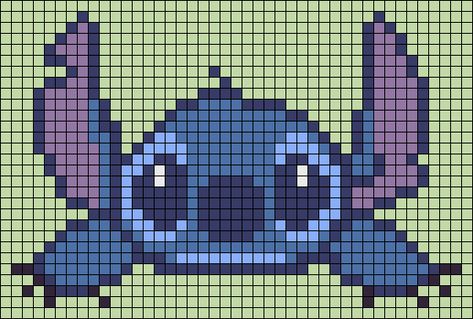 Cross Stitch Lilo And Stitch, Disney Stitch Cross Stitch Pattern, Disney Grid Patterns, Lilo And Stitch Pixel Art, Stitch Alpha Pattern, Pixel Art Stitch, Small Alpha Patterns, Pixel Art Cartoon, Disney Crochet Patterns