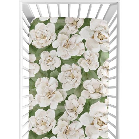 Sage Green and Ivory Watercolor Magnolia Fitted Crib Sheets will help complete the look of your Sweet Jojo Designs nursery. Watercolor Magnolia, Magnolia Green, Mini Crib Bedding, Crib Sheets Girl, Magnolia Collection, Magnolia Baby, Baby Sheets, Portable Crib, Mini Crib Sheets