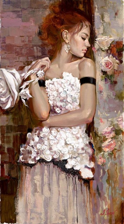 Oil on Canvas by Irene Sheri | Cuded Irene Sheri, Double Exposition, Flowers In Her Hair, Painted Ladies, Foto Art, Woman Painting, Beautiful Paintings, Beautiful Artwork, Lany