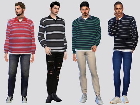 The Sims Resource - Morgan Striped Shirt Designer Boxers, Striped Tshirt, Hippie Pants, Boys Swim Trunks, Cc Sims, Ts4 Cc, Sims 4 Clothing, Cc Finds, Sherpa Jacket