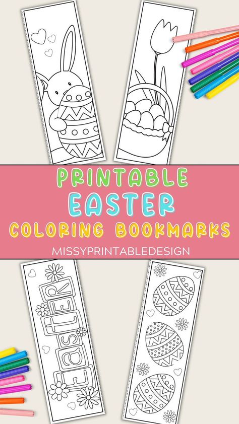 Printable Easter Bookmarks - These printable easter bookmarks make a great activity for kids! Just download, print, and color in these adorable designs. Easter Bookmarks, Easter Coloring, Coloring Bookmarks, Easter Colouring, How To Make Bookmarks, Activity For Kids, Homemade Crafts, Book Crafts, Easter Crafts