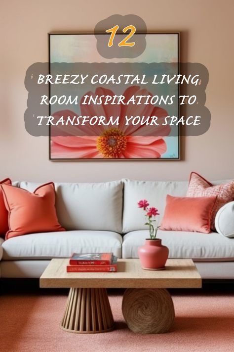 I’m absolutely loving this breezy coastal living room vibe! The soft hues of peach and coral combined with the fresh flower accents create such a warm and inviting atmosphere. The unique coffee table adds a touch of modern elegance, making it perfect for both relaxation and entertaining. Dive into my collection for more inspiring ideas to transform your space! Modern Coastal Coffee Table, Coastal Design Ideas, Japandi Dining Room, Organic Modern Kitchen, Beach Living Room, Coastal Living Rooms, Modern Farmhouse Living Room, Unique Coffee Table, Coastal Retreat