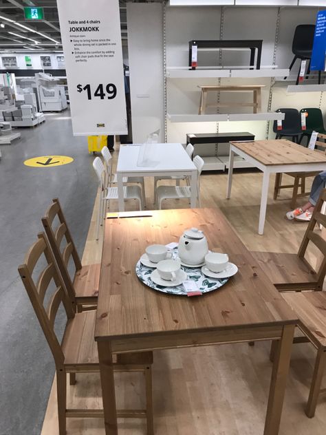 Table and 4 chairs ikea Jokkmokk Table, Ikea Jokkmokk, Pine Dining Table, Dining Table Decor, Dining Set, Conference Room Table, Dining Table, Cafe, Table Decorations