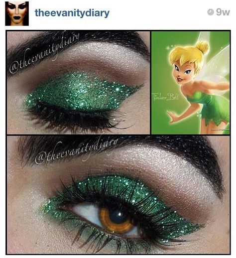 Use Tinkerbell makeup for St.Patricks Day St Patricks Day Makeup, Tinkerbell Makeup, Disney Costume Makeup, Saint Patricks Day Makeup, Tinkerbell Costume, Disney Makeup, Sugar Skull Art, Green Eyeshadow, Halloween Costumes Makeup