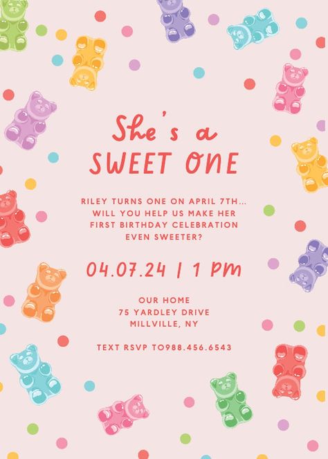 Gummy Bears Everywhere - Birthday Invitation Template (Free) | Greetings Island Bear Birthday Invitations, Birthday Invitation Design, 1st Birthday Invitation Template, Bear Baby Shower Theme, Sprinkle Shower, Bear Birthday Party, Bear Invitations, Greetings Island, Bear Party