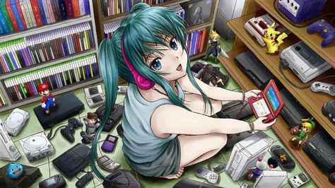 Gaming <3 Miku! Video Game Anime, Vocaloid Characters, Erza Scarlet, Dragon Quest, Puella Magi Madoka Magica, Old Anime, Metal Gear Solid, Final Fantasy Vii, Metal Gear